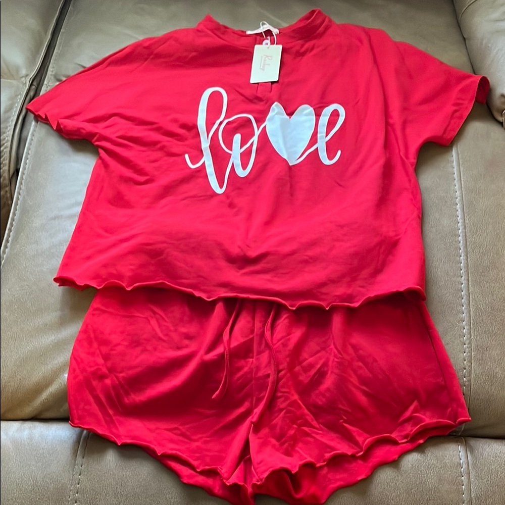 Red Love Print Women's Sleepwear Set